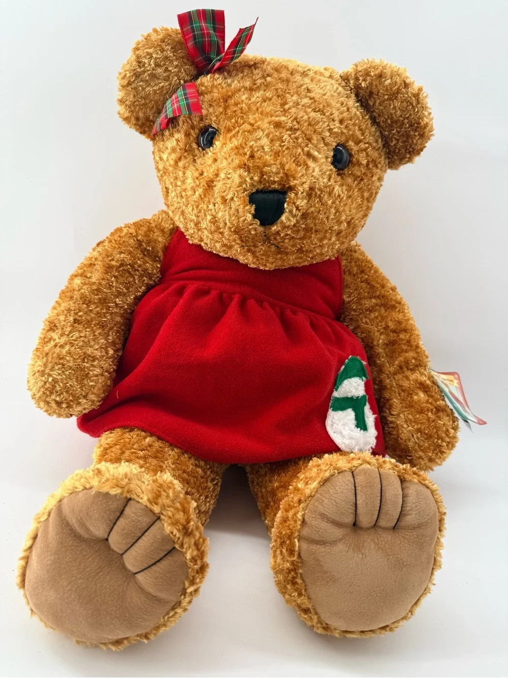 jcpenney Brown Teddy Bear in Red Dress with Plaid Bow
